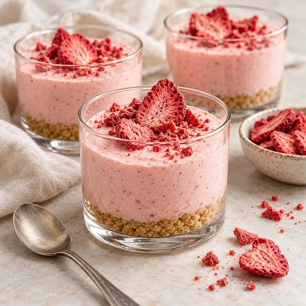 طرز تهیه چیزکیک لیوانی با توت فرنگی